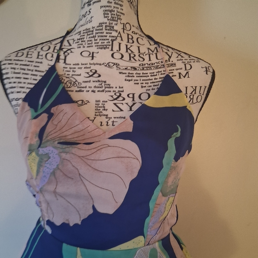 Lulus Hours of Flowers Blue Multi Floral Lace-Up Tiered Midi Dress Size XS - Picture 5 of 13